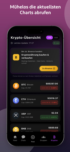 NOVUM Tech - CryptoChat - Coin-Übersicht: Behalte die Marktbewegungen deiner Lieblings-Cryptos im Blick – aktuelle Preise jede Minute!